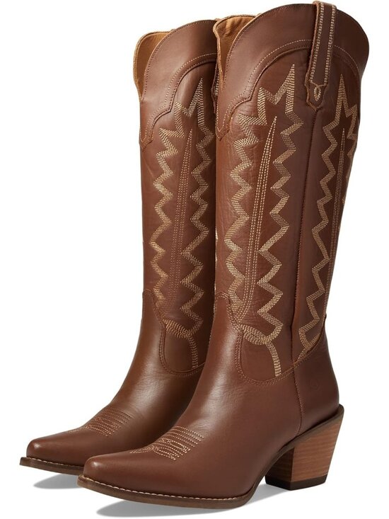 Shoes - Women's Brown High Cotton Embroidery Snip Toe Casual Boots Knee High Mid Heel